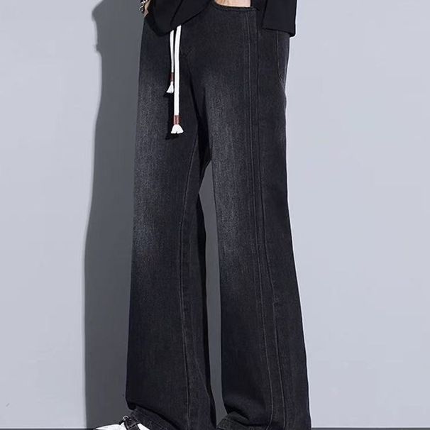 Men's Wide Leg Drawstring Jeans Loose Fit Versatile Comfortable Casual Long Pants Trendy Fashionable New Style_mkmklike.com