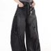 Unisex American Retro Deconstructed Workwear Jeans Patchwork Ripped Fashion Design mid Waist Straight Pants Blue Long Trousers_mkmklike.com