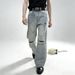 Men's Ripped Knee Straight Leg Jeans Trendy American Street Style Loose Fit Versatile Wide Leg Pants Mid Waist Black Blue Cotton_mkmklike.com