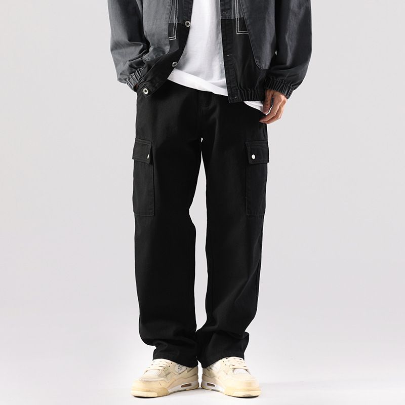 Nordmann Muqiu Clothing | Autumn Winter New Black Cargo Jeans Men's Trendy Brand Hip Hop American Style Casual Loose Wide-Leg_mkmklike.com