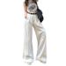 American-Style White Wide-Leg Jeans For Women - High-Waisted Wrinkle-Free Cotton Blend, Loose Straight Fit With Elegant Pleats_mkmklike.com