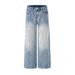 Washed Gradient Denim Straight American Street Style Men's Loose Casual Distressed Long Pants_mkmklike.com