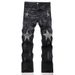 "Men's Rhinestone-Embellished Jeans – High Street Style, Five-Pointed Star & Graffiti Design (Black, Sizes 28-36)"_mkmklike.com