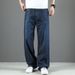 Large Size Men's Clothing Large Straight Cotton Jeans Men's Retro Loose American Style Jeans Men's Long Tube Wide-footed Pants Men_mkmklike.com