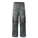 Two-Piece Patchwork Jeans For Men, Wasteland Washed, Distressed, Dirty, Heavy-Duty, Ripped, Frayed, Straight-Leg,_mkmklike.com