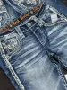 Rock Revival Men Goth Mens Y2K Gothic Foliage Bootcut Denim Jeans - Hip Hop Harajuku Wide Leg Embroidery Pocket Blue_mkmklike.com