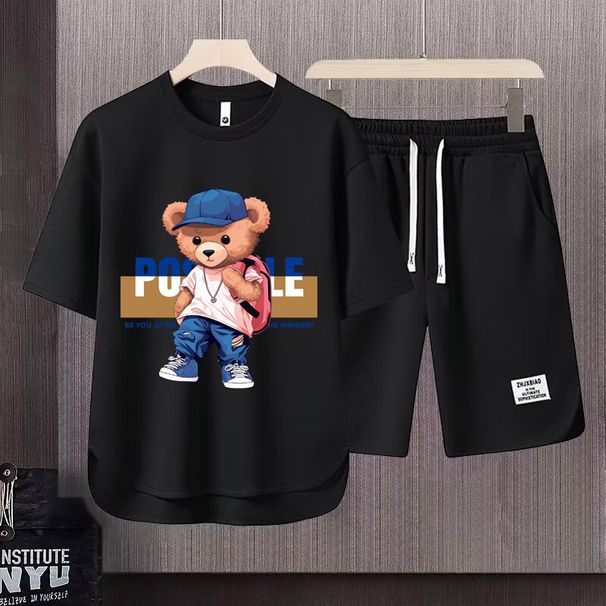 Men's Clothing 2024 Waffle Casual Summer Suit Men's Loose Teen Short sleeved T shirt Shorts Handsome Two piece Suit_mkmklike.com