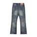 Distressed Washed Denim Jeans For Men - Vintage American Style Wide Leg Flared Bootcut With Tie-Dye & Crease Details_mkmklike.com