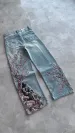 Men's Jeans Y2K American Cherry Blossom Knight Pattern Embroidered Street Retro And Women's Gothic Casual Wide Leg_mkmklike.com