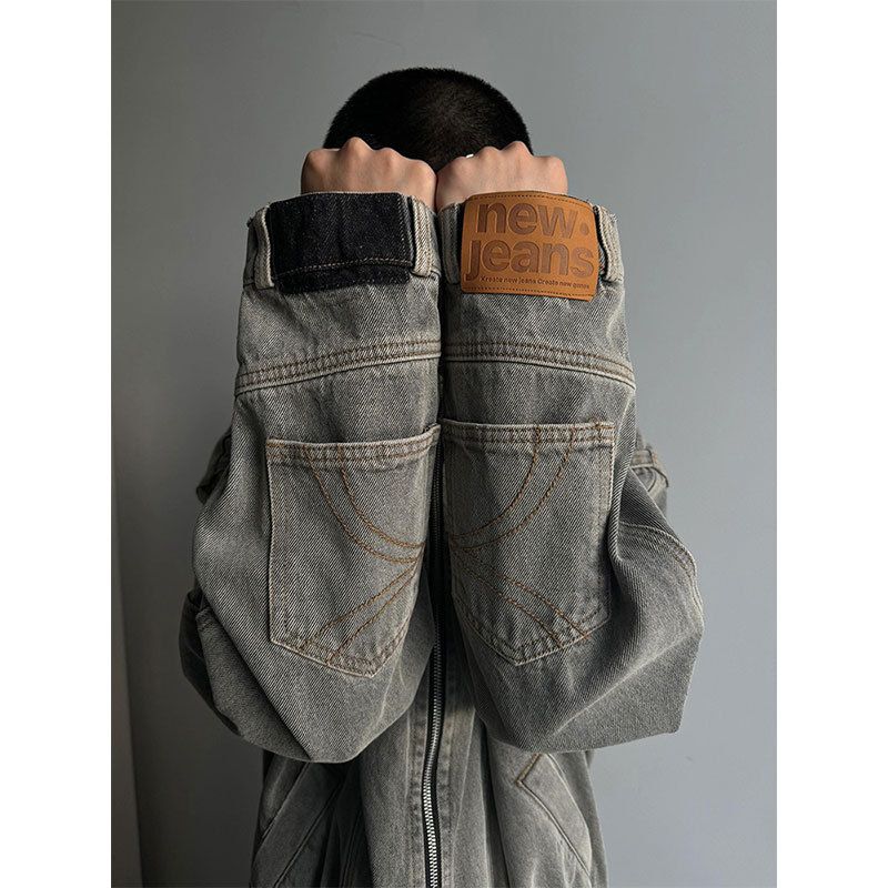 Easy To Flip-flop Denim Jacket Men's Deconstruction Niche Design Sense Boxy Version Top Stand-up Collar Loose Jacket_mkmklike.com