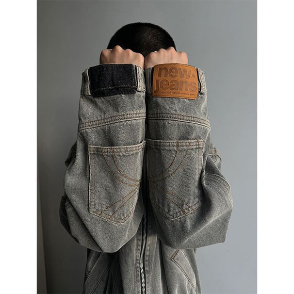 Easy To Flip-flop Denim Jacket Men's Deconstruction Niche Design Sense Boxy Version Top Stand-up Collar Loose Jacket_mkmklike.com
