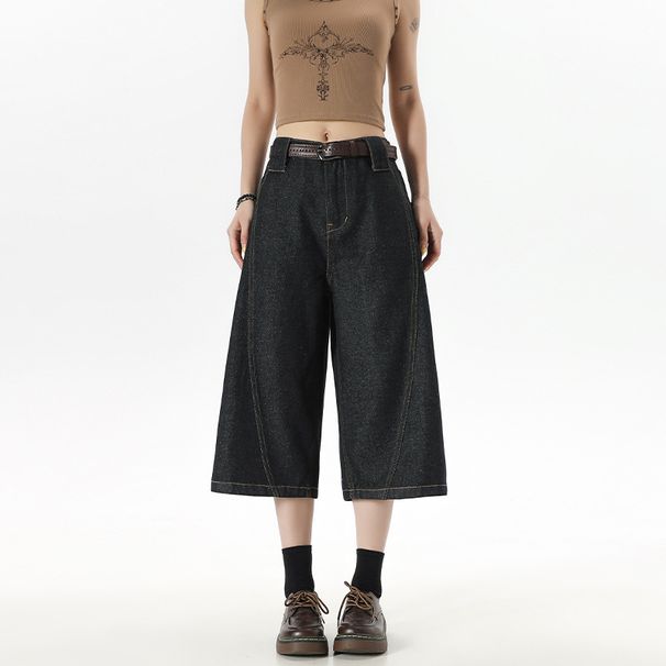 American High Street Style Diagonal Cut Patchwork Washed Cropped Pants, Trendy Brand, Cool And Casual, Loose Wide-leg_mkmklike.com