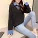 Chicco Spliced Denim Shirt Collar Two-Piece Sweater 2025 Spring New Loose Pullover Knitted Long Sleeve Women_mkmklike.com