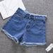 Women's Clothing Summer Denim Shorts For Women New Style Raw Edge Wide Leg Outer Wear Slim High Waist Thin A Line Hot Pants_mkmklike.com