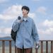 Dark Blue Denim Men Long Sleeve Spring Autumn Trendy Brand Ins Japanese Retro City Boy Workwear Shirt Jacket_mkmklike.com