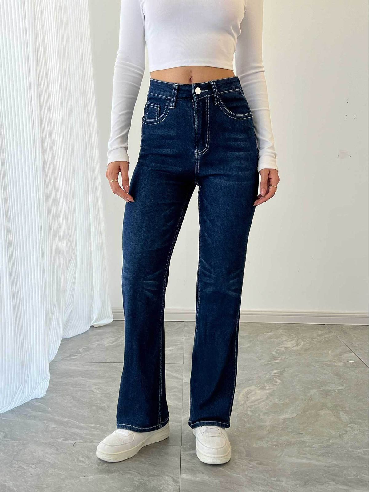 Women's Clothing Mid-Rise Straight Leg Jeans For Women - Comfortable Stretch Denim With Elegant Embroidery_mkmklike.com