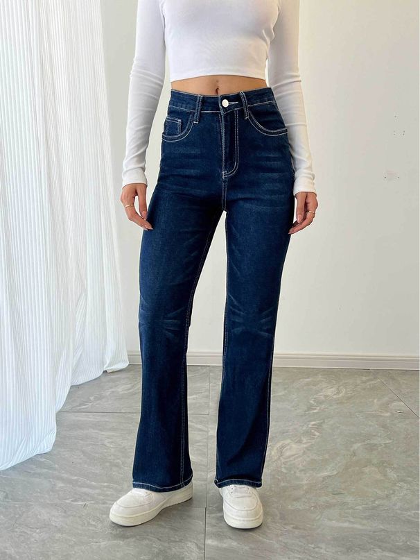 Women's Clothing Mid-Rise Straight Leg Jeans For Women - Comfortable Stretch Denim With Elegant Embroidery_mkmklike.com