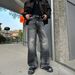 Men's Washed Denim Jeans With Cat Whisker & Fading, Straight Leg Slight Flare Pants For Cleanfit Style_mkmklike.com