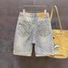 Men's Trendy High Street Jacquard Ripped Denim Shorts Design Niche Loose Straight Retro Five Point Summer Brand Pants_mkmklike.com