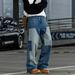 Men's Color Blocked Patchwork Jeans High Street Style Loose Straight Leg Wide Leg Trousers Autumn Trendy Retro Cool Design_mkmklike.com