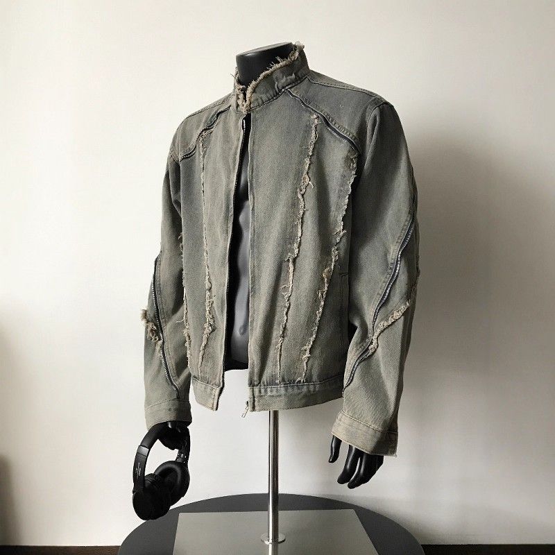 Men's Clothing American Retro Deconstructed Raw Edge Denim Jacket Men's Spring And Autumn Street Washed Short Stand Collar Jacket Trend_mkmklike.com