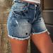 Stretchy Embroidered Denim Shorts For Women - High Waist, Comfortable & Stylish Casual Wear_mkmklike.com