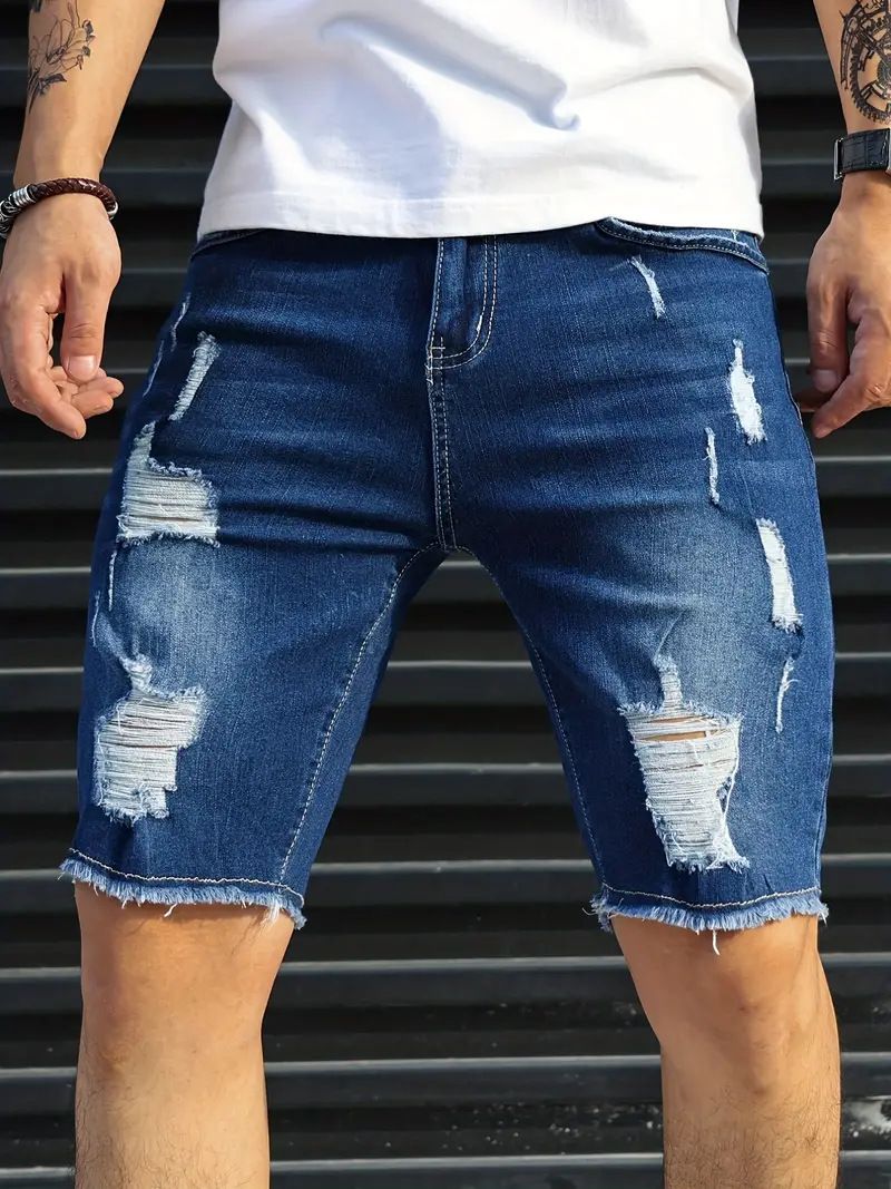 Men's Clothing Point Denim Casual Shorts Summer Men's PantsSlim Men's Denim Shorts 5 Points Hole_mkmklike.com