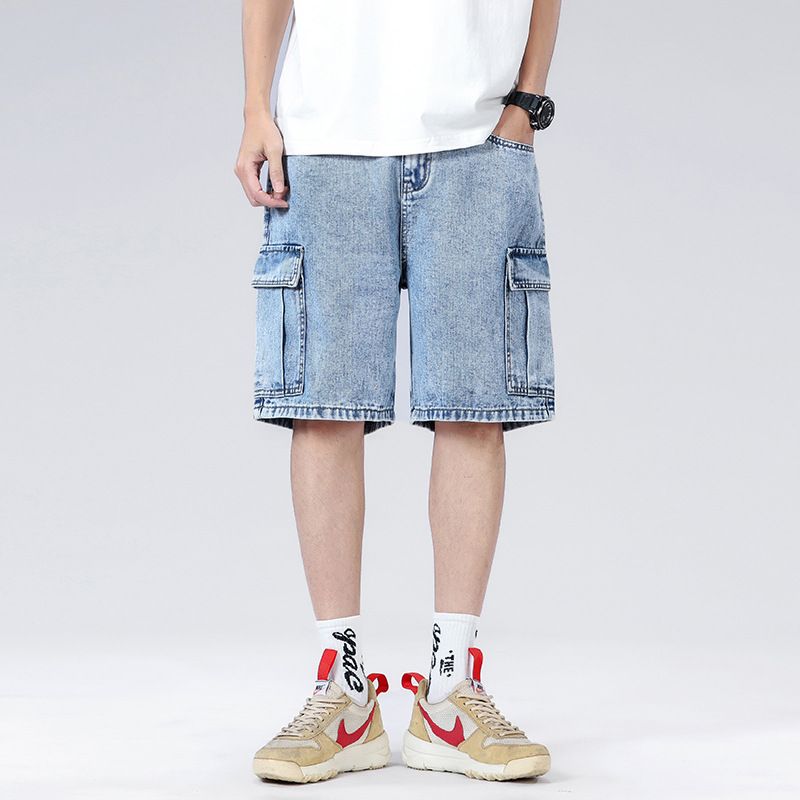 In Stock Workwear Denim Summer Loose Casual New Versatile Simple Five-Point Mid-Length Shorts_mkmklike.com