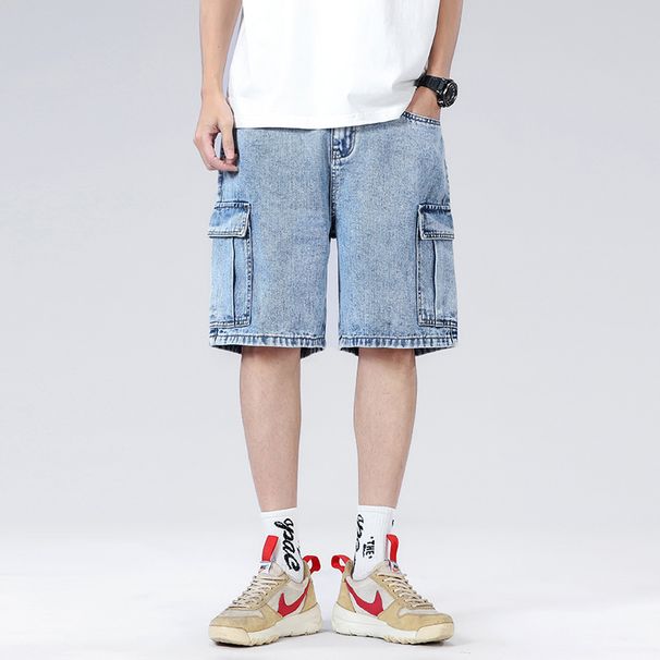 In Stock Workwear Denim Summer Loose Casual New Versatile Simple Five-Point Mid-Length Shorts_mkmklike.com