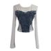 Women's Clothing Girl Design Mesh Splicing Denim Top Long Sleeved Bottoming Shirt Slim Short Niche T Shirt_mkmklike.com