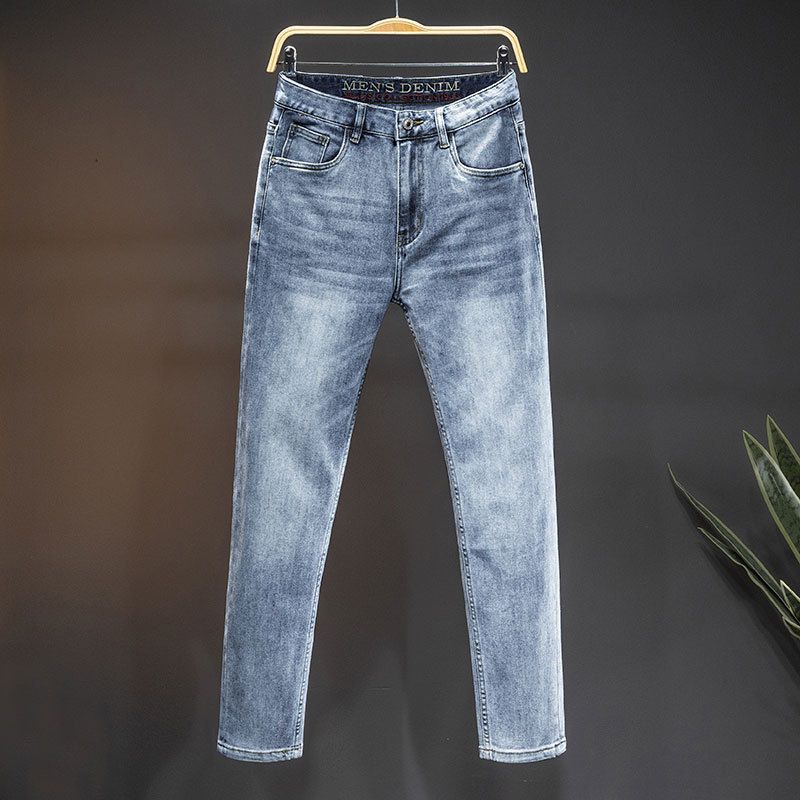 Slim Fit Men's Straight Leg Jeans - Premium Washed Denim With Stretch, Streetwear Casual Style, Versatile For All Seasons_mkmklike.com