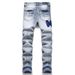 Men's Slim Fit Stretchy Jeans High Street Trendy Distressed Patches Embroidered Whiskers_mkmklike.com