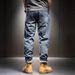 Men's Retro Stretch Jeans Loose Slim Fit Ripped Washed Cropped Harem Pants Trendy Spring Autumn_mkmklike.com