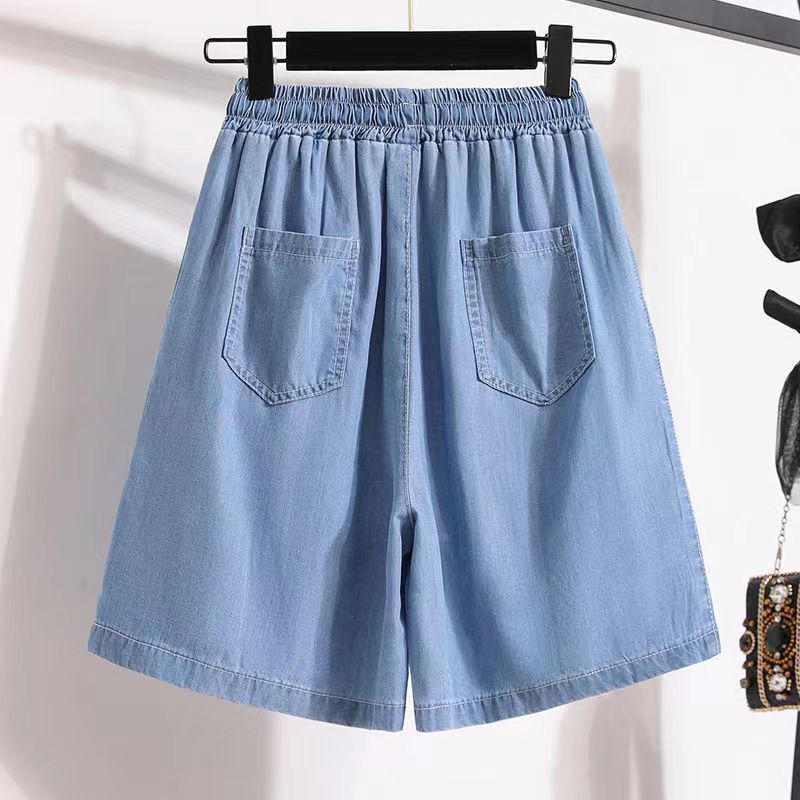 Denim Shorts Women's Summer New Thin Ice Silk Casual Five Point Large Size Loose Wide Leg High Waist Old A Line Pants_mkmklike.com