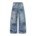 Wasteland Style Ink Splash Vintage Dirty Denim Scimitar Pants Niche Design Reverse Wear Inverted Arc Wide-Leg Trousers_mkmklike.com