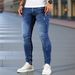 Men's Slim Fit Stretch Jeans Whiskered Washed Casual Trousers Black Light Blue Dark Blue Mid Waist Skinny Jeans_mkmklike.com