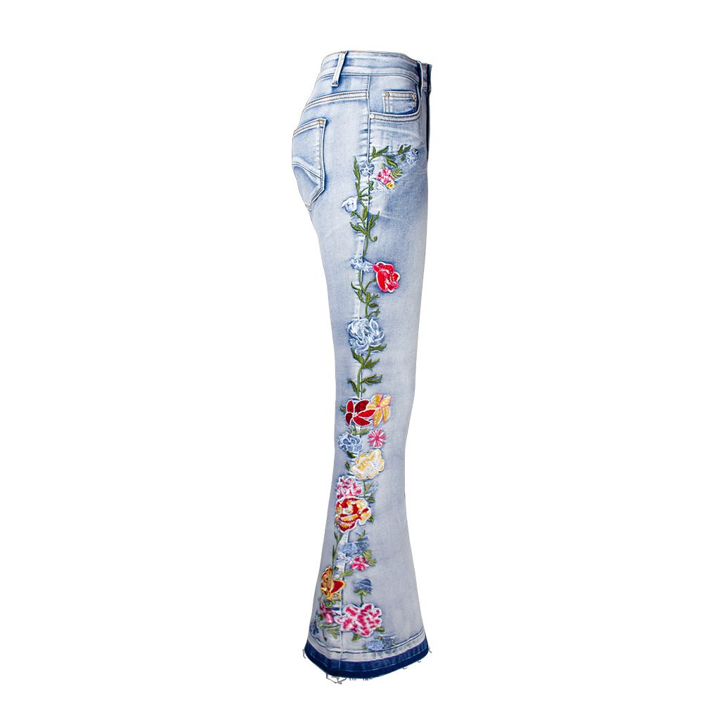 Women's Clothing Flare Jeans For Women 3d Embroidery Women's Jeans Trousers Bell Bottoms Plus Size_mkmklike.com