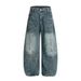 Unique Inverted Wide-Leg Denim Men's High Street Trend Deconstructed Design Washed And Faded Scimitar Pants_mkmklike.com