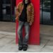 Men's Grey Washed Denim Jeans Cleanfit Straight-Leg Subtle Flare Rippled Texture Vintage-Inspired High Street S XXXL_mkmklike.com