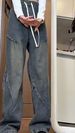 American Retro Blue Old Jeans Men's Autumn Pleated Design Sense High Waist Thin Straight Slightly Pulled Pants_mkmklike.com