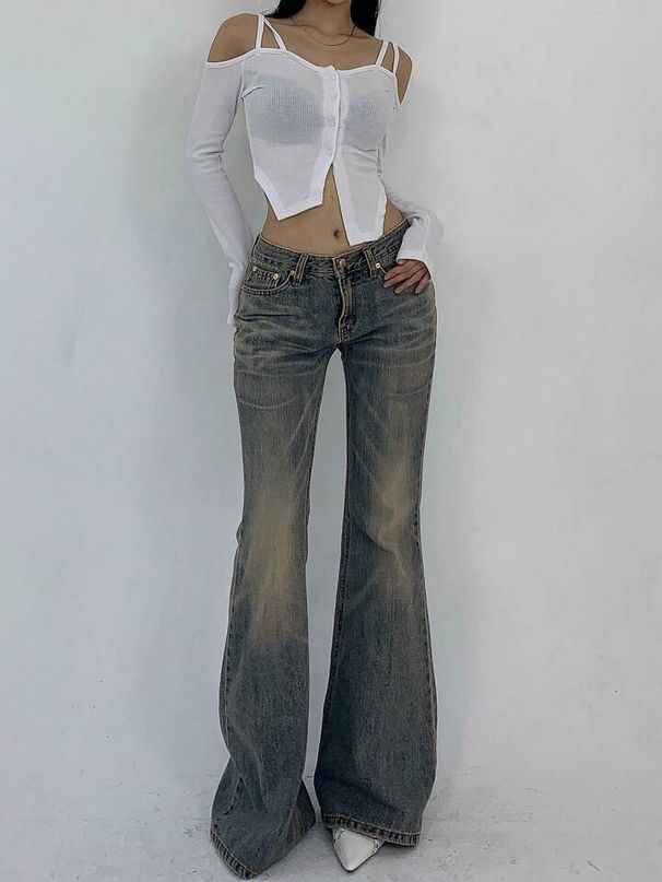 Women's High-Waisted Flare Jeans – Classic Blue Denim, Straight-to-Flare Fit, Comfortable & Stylish For Everyday Wear_mkmklike.com