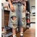 Retro American Washed Ripped And Distressed Denim Shorts For Men And Women Loose Fitting Whiskered Trendy Design_mkmklike.com