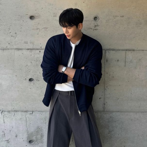 Lunar Apex MYQ Lazy Style Stand Collar Cardigan For Men Spring Loose Casual Jacket Korean Trend High-end Feel Top_mkmklike.com