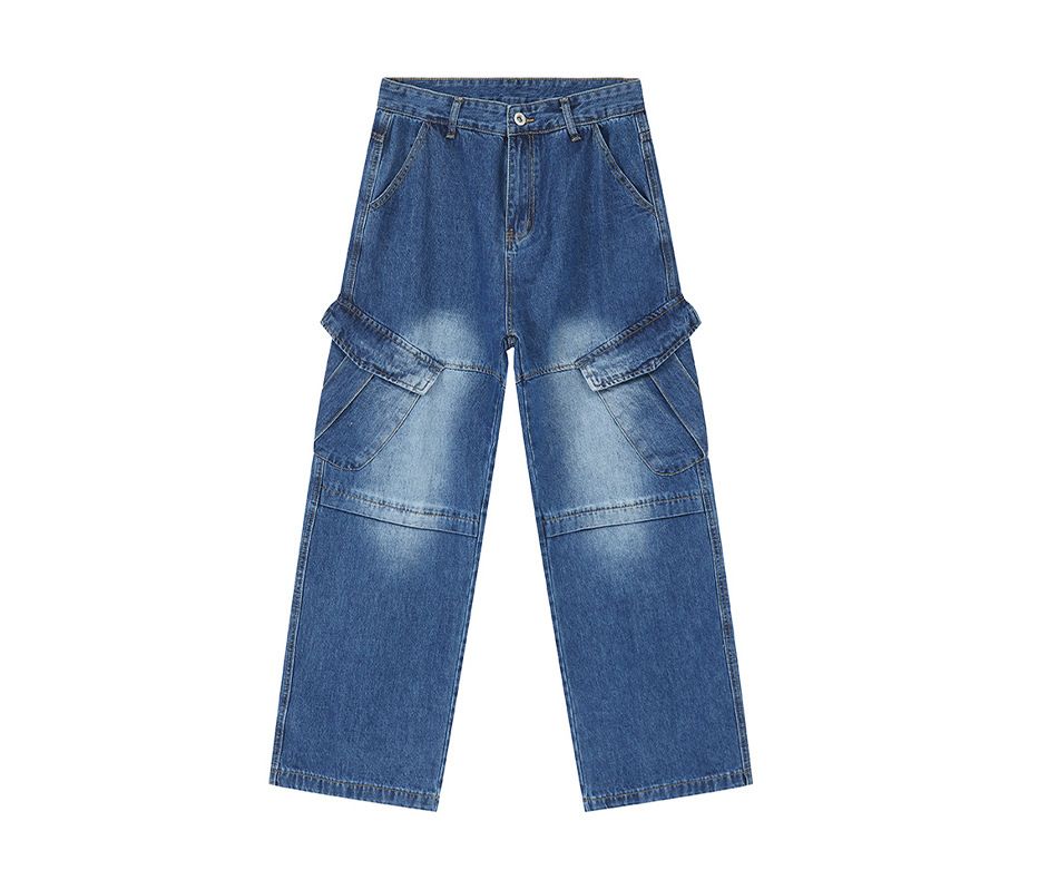 EF JEANS | 2024 New Product, American Street Trend Heavy Industry Splicing Multi-pocket Washed Jeans Casual_mkmklike.com