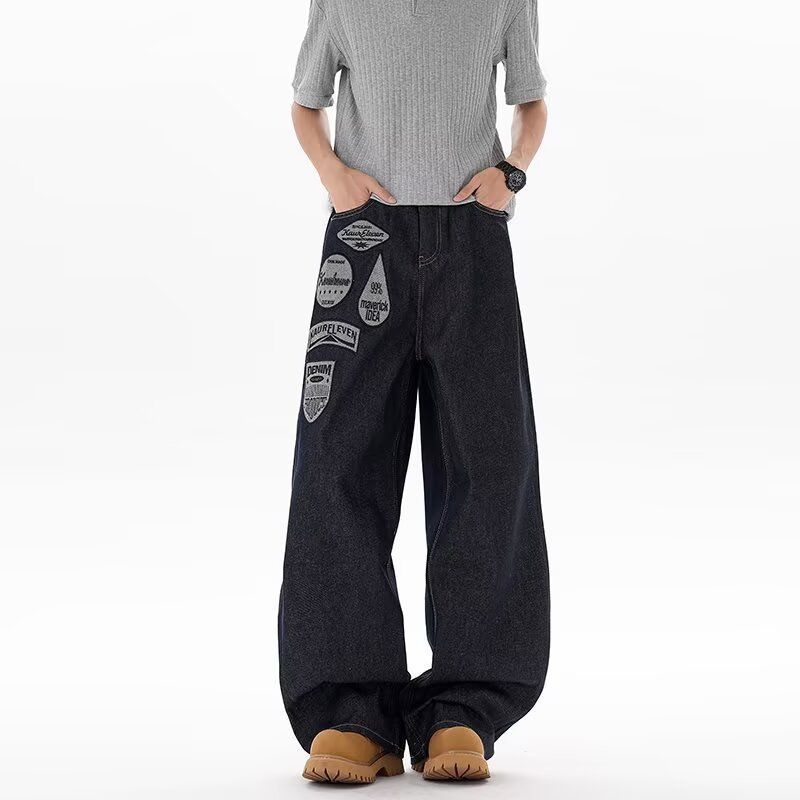 Spring/Summer New Retro Ripped Jeans Loose Fit Distressed Washed Wide Leg Pants Street Style For Men And Women_mkmklike.com