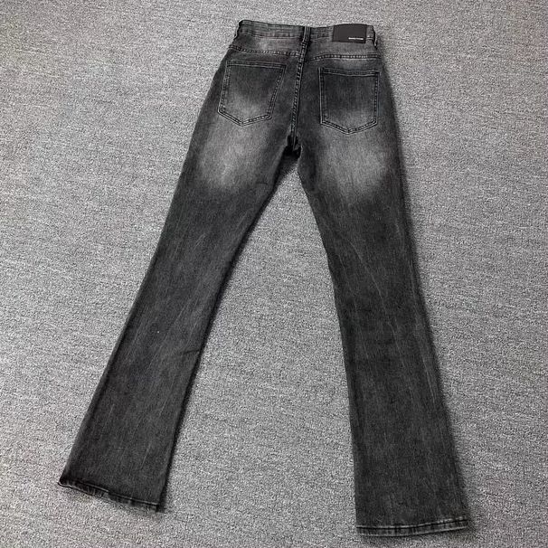American-style Deconstructed Black Gray Pattern Clean-fit High Street Style Washed Straight-leg Jeans With A Vintage_mkmklike.com