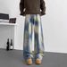 Men's Washed Denim Jeans High Street Vibe Retro Distressed Dirtyfit Slightly Flared Wide Leg Pants Mid Waist Black Gray_mkmklike.com