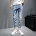 Summer New Slim Fit Small Straight Tube Trendy Men's Fashion Hundred Tower Jeans American Style_mkmklike.com