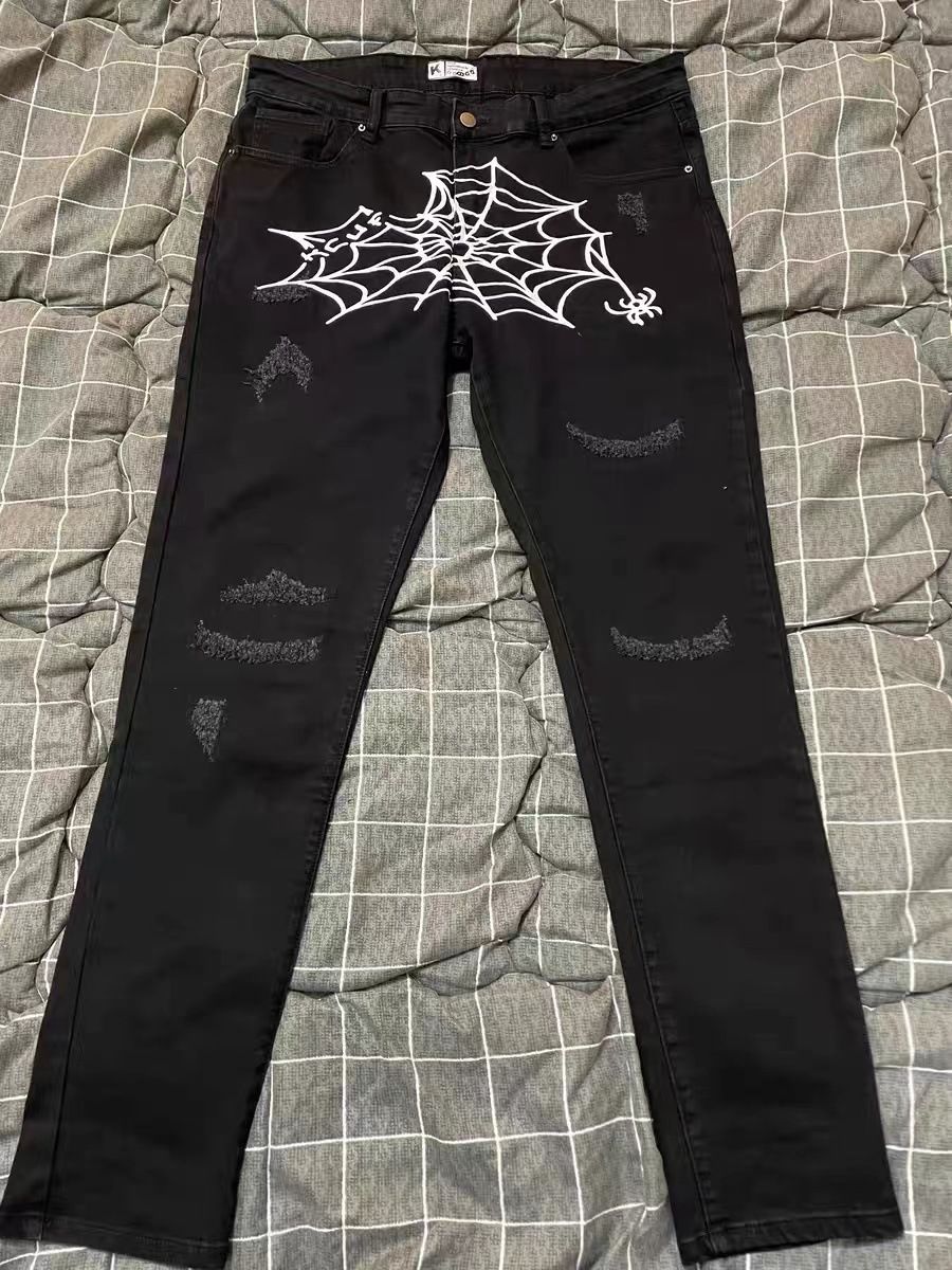 American High Street Men's Pants Hip Hop Spider Web Design Jeans_mkmklike.com