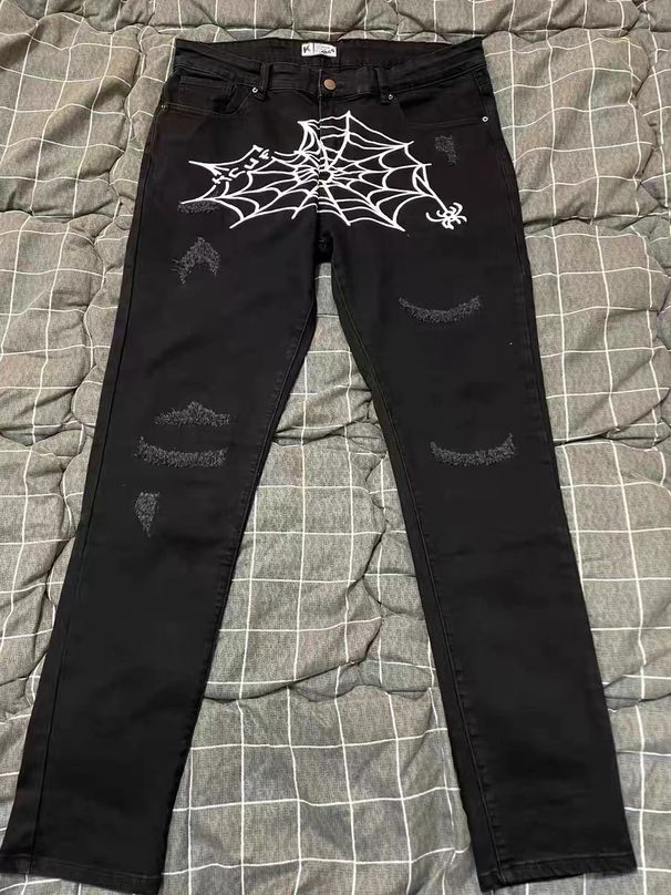 American High Street Men's Pants Hip Hop Spider Web Design Jeans_mkmklike.com